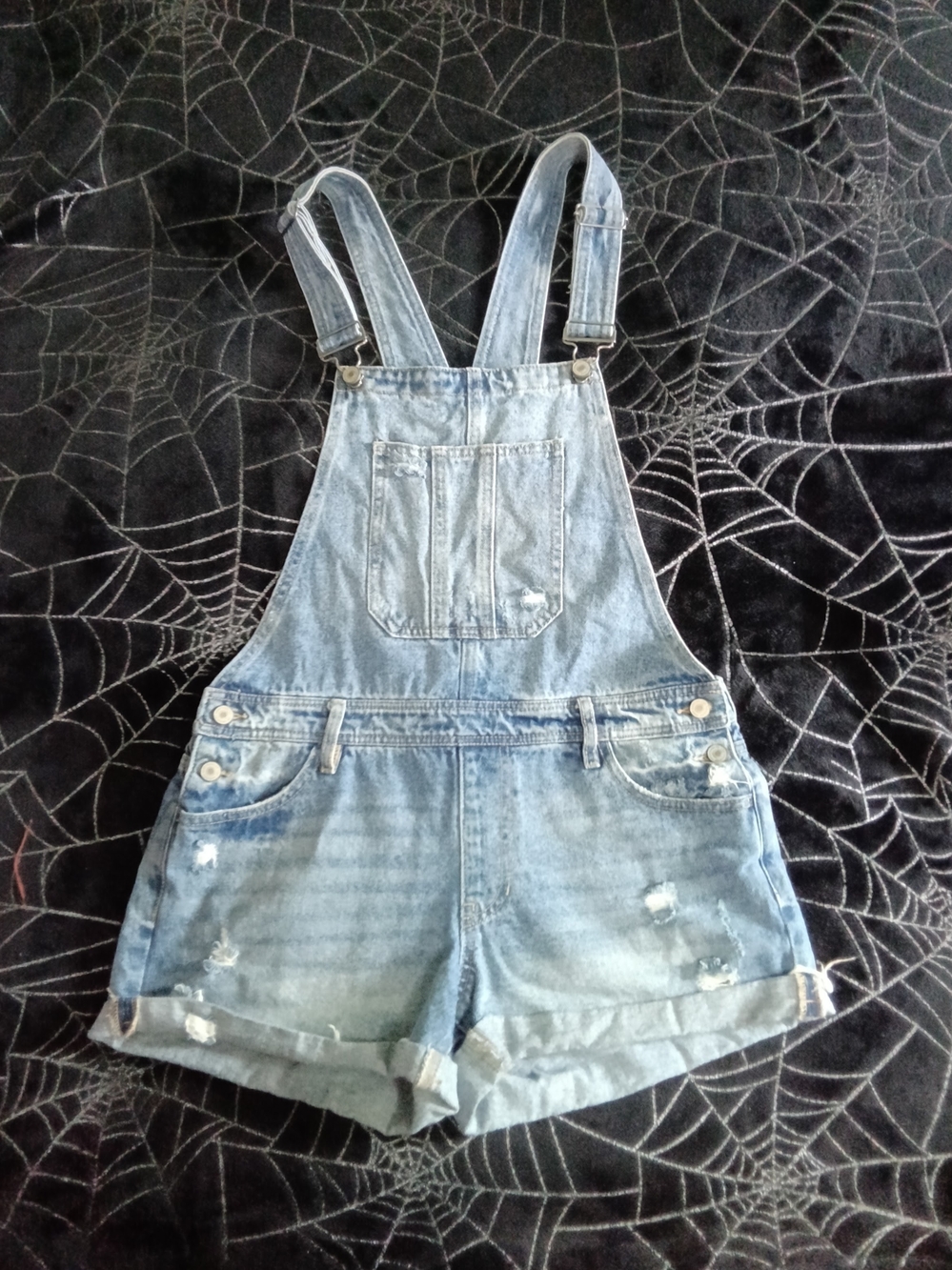 KanCan Light Blue Distressed Denim Short Overalls